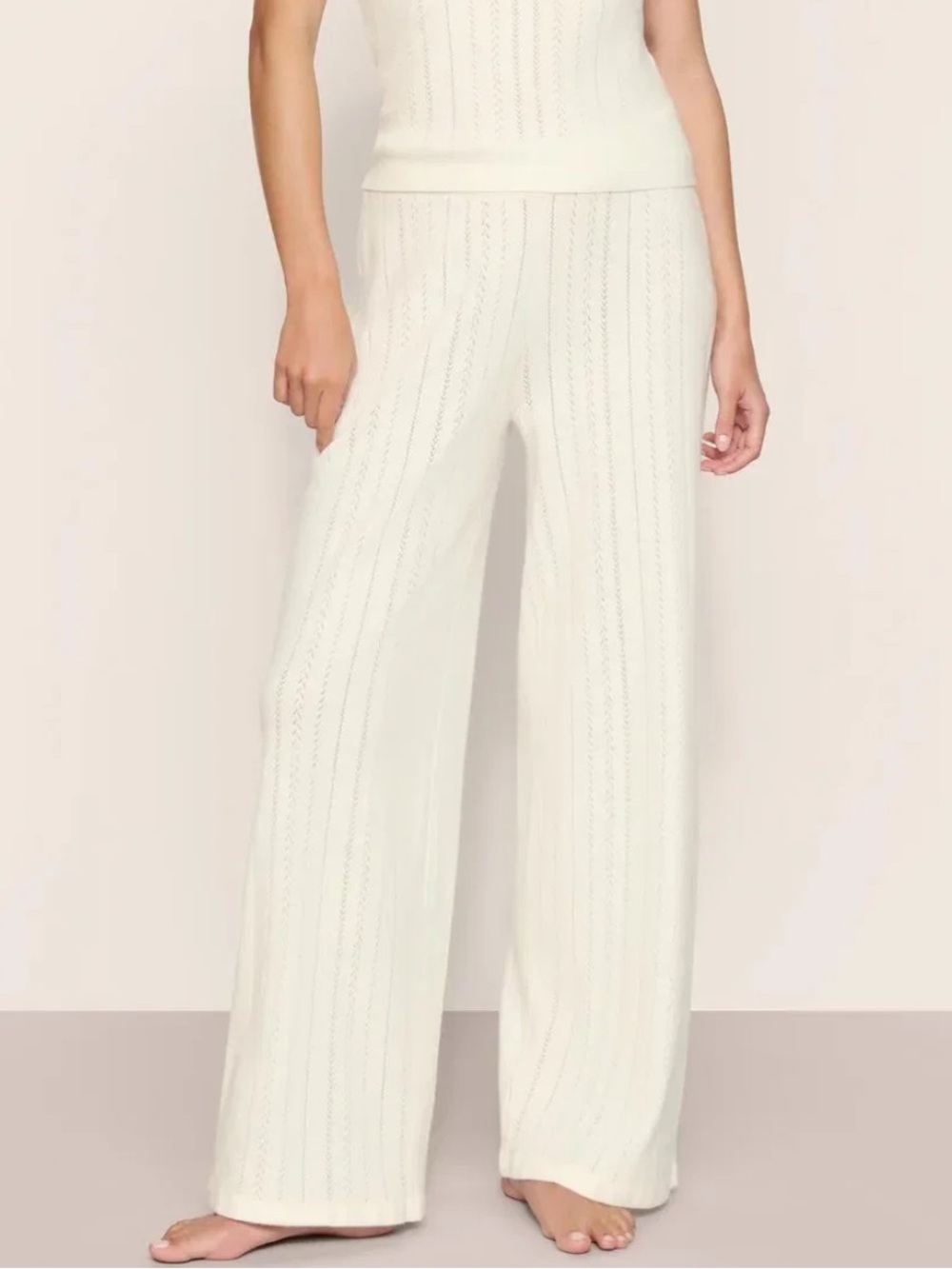 Eberjey Pointelle Sweater Straight Leg Pants Ivory Size Small